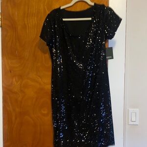 MARINA Black Sequin Mini Dress